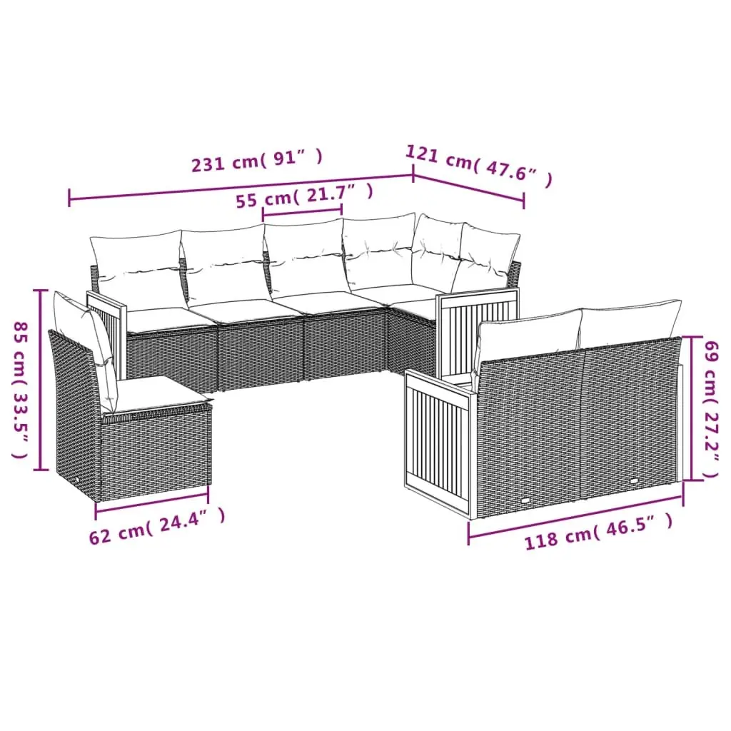 8 Piece Grey Garden Sofa Set