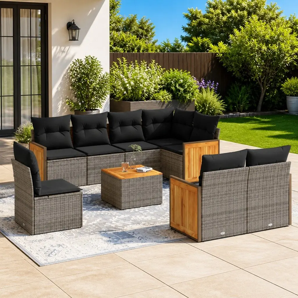 Garden Sofa Set 9 Piece Outdoor Furniture Patio Lounge Cushions Grey