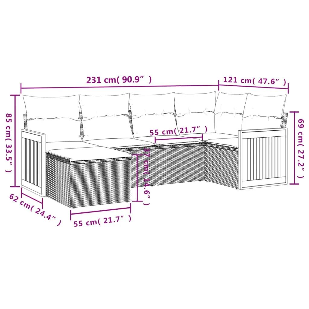 Garden Sofa Set Modular Outdoor Furniture 6 Piece Black PE Rattan Lounge