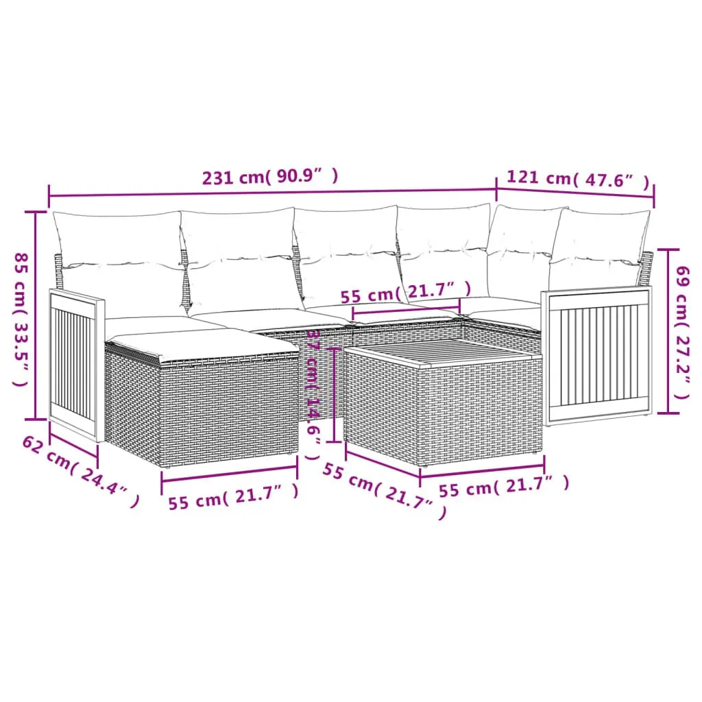 7 Piece Outdoor Garden Sofa Set Cushions Grey Rattan Patio Furniture