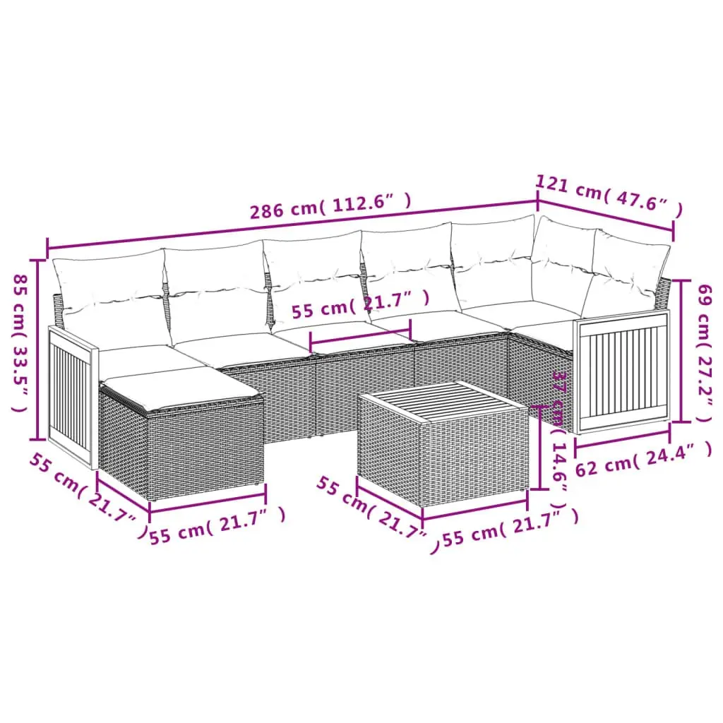 Garden Sofa Set 8 Piece Outdoor Furniture Patio Sectional Grey