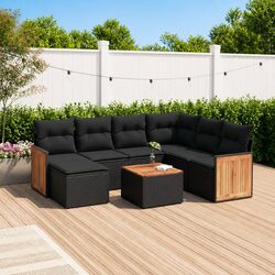 Practical 8 Piece Black Outdoor Sofa Set with Cushions