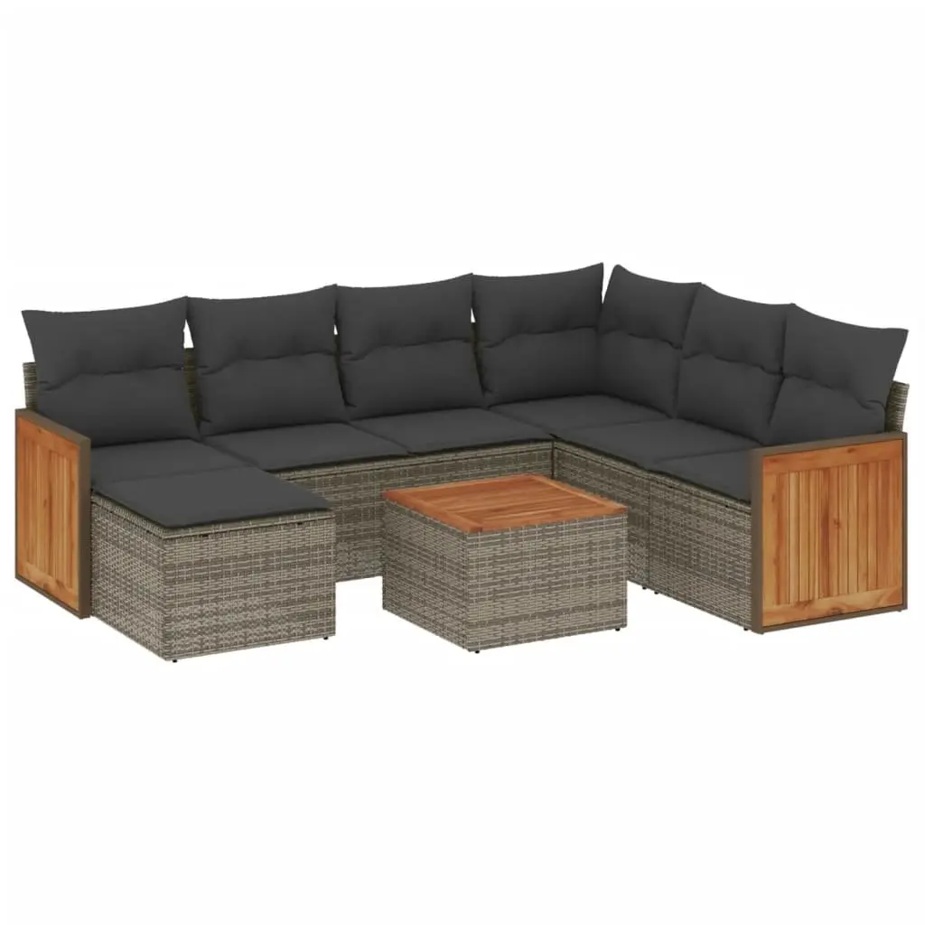 Garden Sofa Set 8 Piece Outdoor Furniture Grey Poly Rattan with Cushions