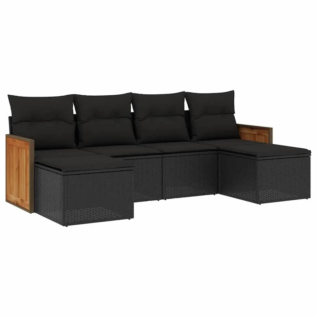 Garden Sofa Set 6 Piece Outdoor Furniture Black Poly Rattan Modular Patio
