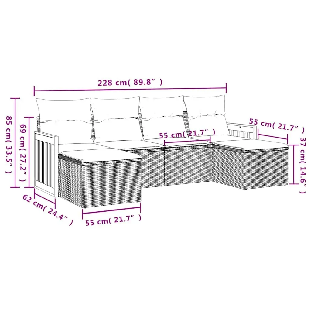 Garden Sofa Set 6 Piece Outdoor Furniture Black Poly Rattan Modular Patio