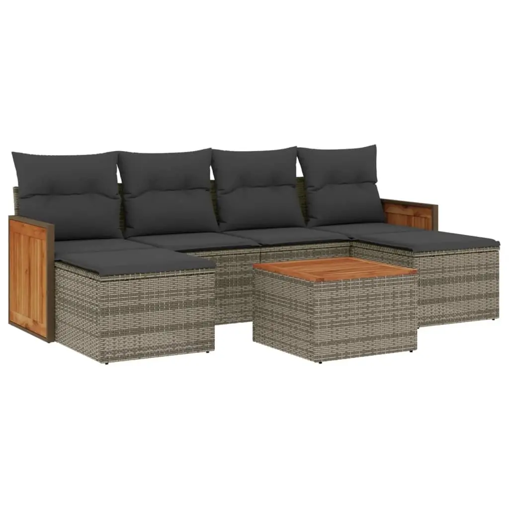7 Piece Garden Sofa Set Grey Poly Rattan Outdoor Furniture with Cushions