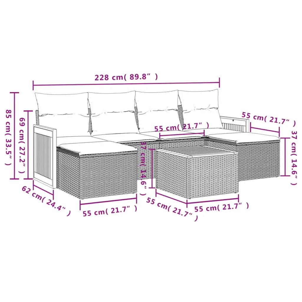 7 Piece Garden Sofa Set Grey Poly Rattan Outdoor Furniture with Cushions