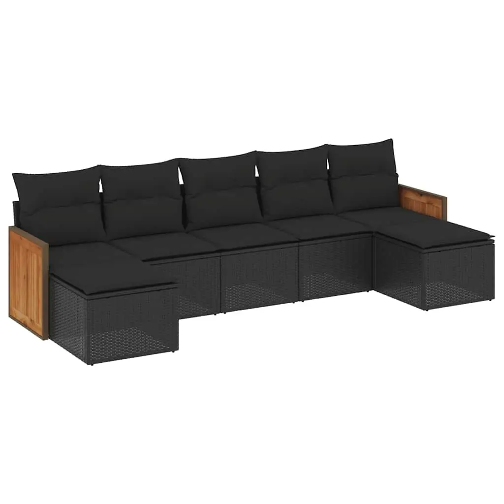 Outdoor Sofa Set 7 Piece Modular Cushioned Black