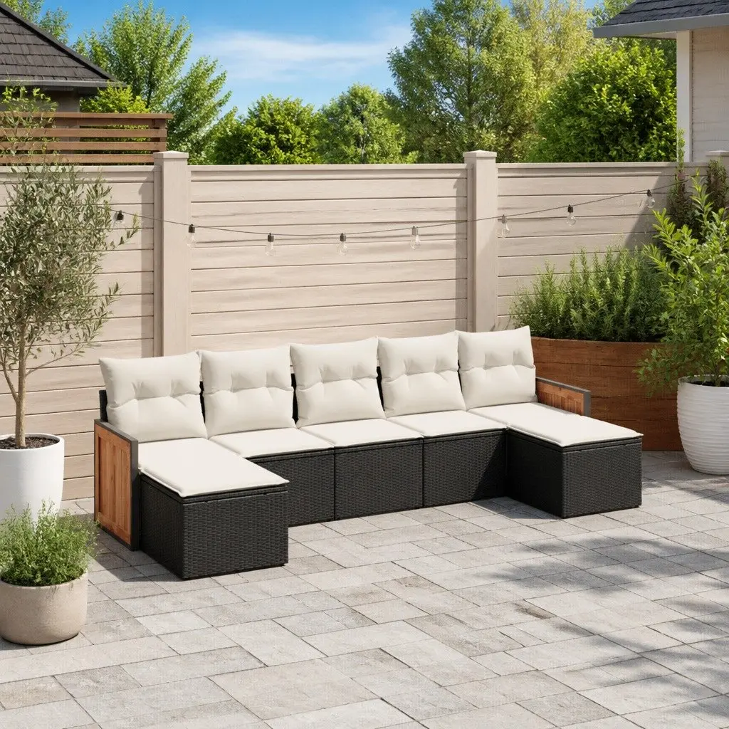 Garden Sofa Set 7 Piece Outdoor Furniture Black PE Rattan with Cushions