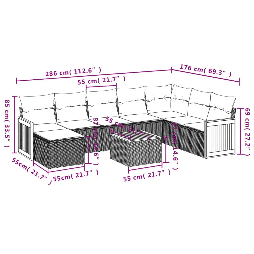 Garden Sofa Set 9 Piece Outdoor Furniture Patio Lounge Grey Modular