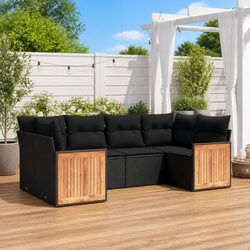 Garden Sofa Set 6 Piece Black Outdoor Furniture Patio Seating with Cushions