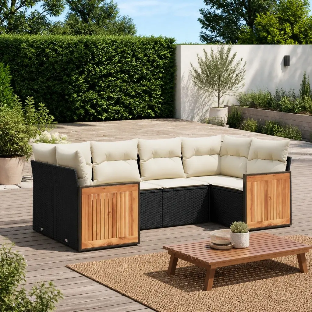 Garden Sofa Set 6 Piece Outdoor Furniture Black Poly Rattan Modular Patio