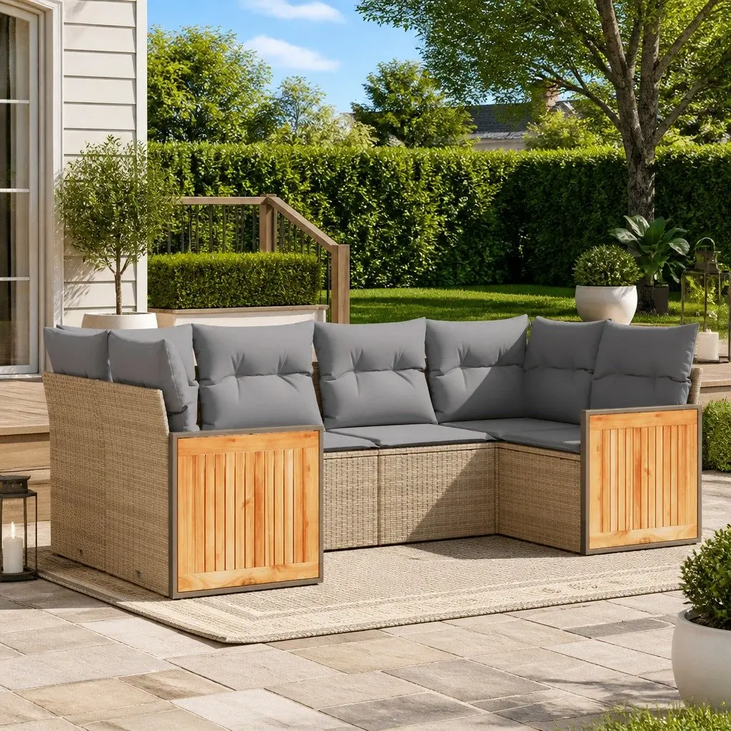 Garden Sofa Set Outdoor Furniture Modular 6 Piece Patio Lounge Beige Cushions