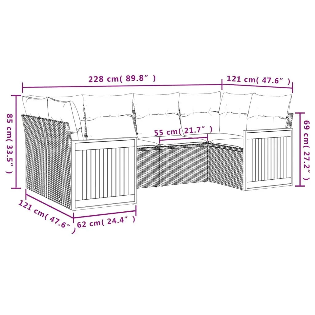 Garden Sofa Set Outdoor Furniture 6 Piece Grey with Cushions