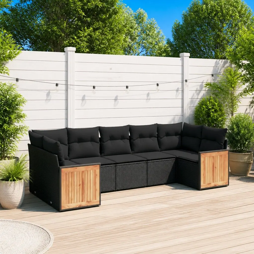 7 Piece Outdoor Garden Sofa Set Patio Furniture Cushions Black Poly Rattan