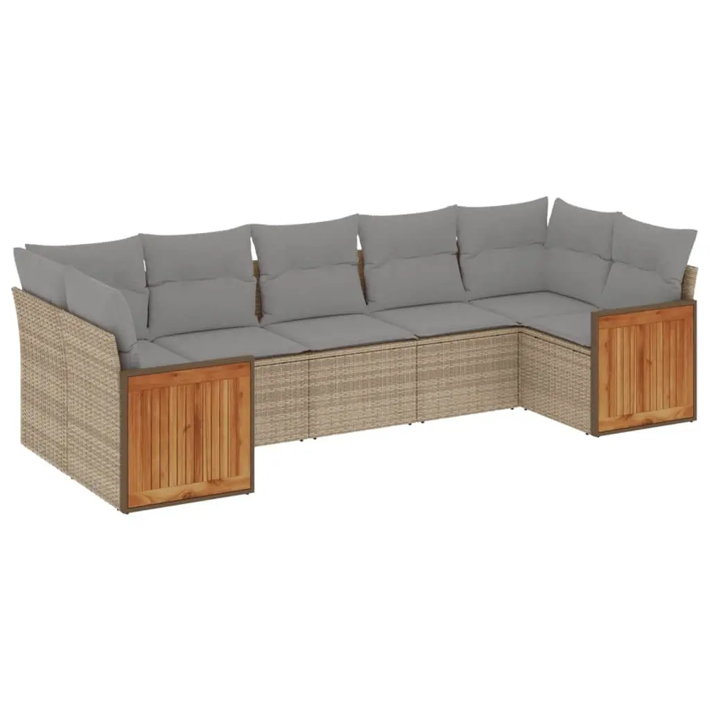 7 Piece Outdoor Sofa Set with Cushions in Beige