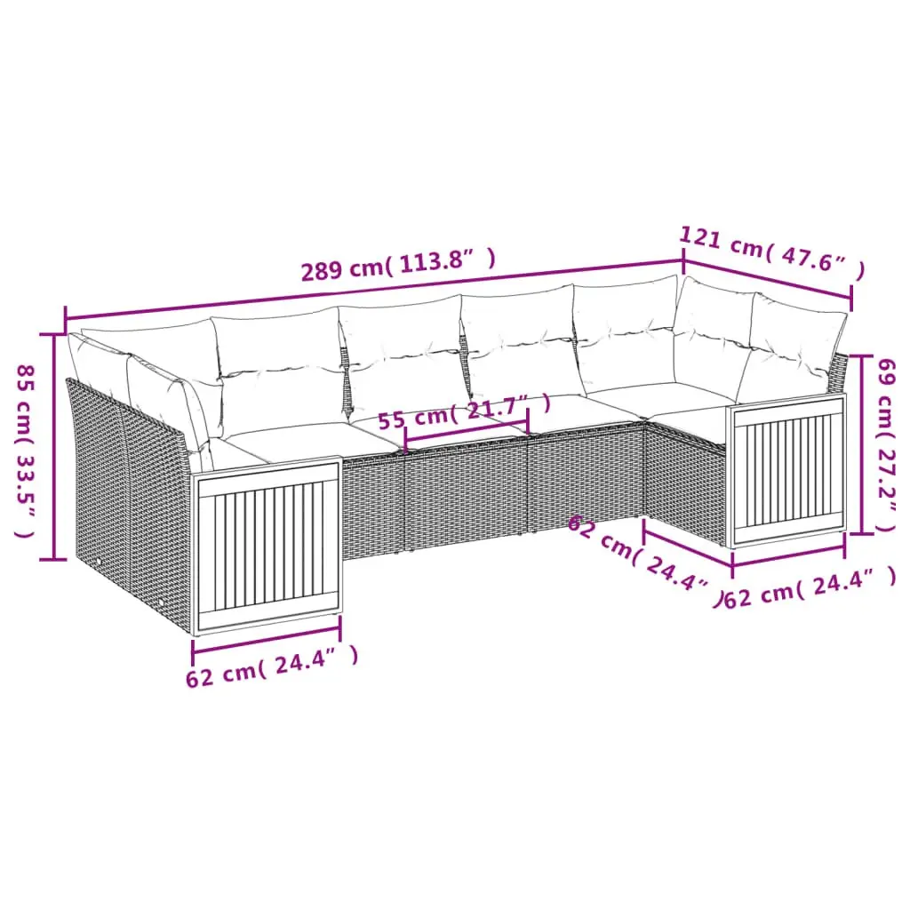 7 Piece Outdoor Sofa Set with Cushions in Beige