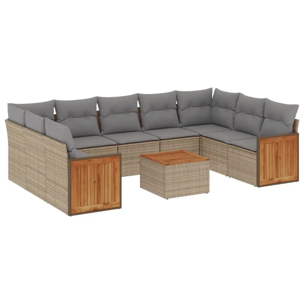 Garden Sofa Set 10 Piece Outdoor Furniture Beige Cushions Modular Patio