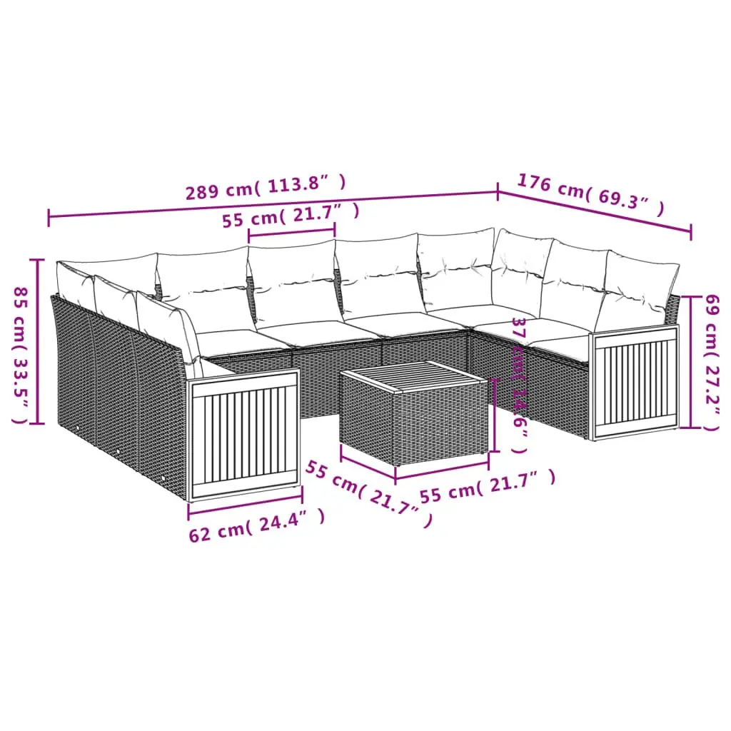 Garden Sofa Set 10 Piece Outdoor Furniture Beige Cushions Modular Patio