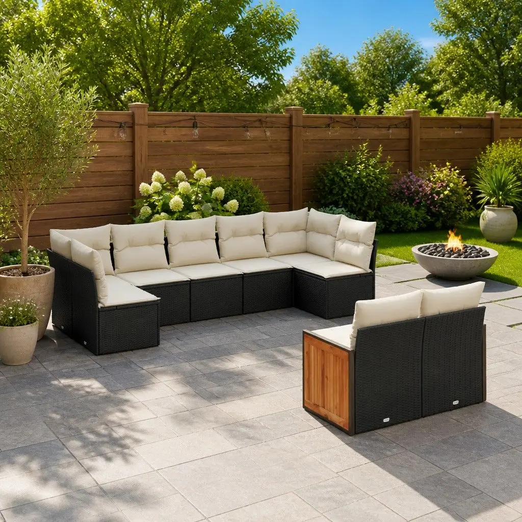 Garden Sofa Set Outdoor Furniture 9 Piece Patio Lounge Seating Black Rattan