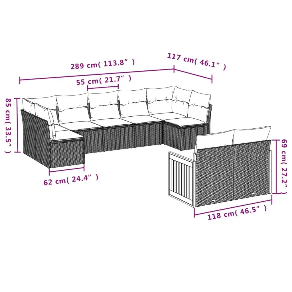 Garden Sofa Set 9 Piece Outdoor Patio Furniture Beige Poly Rattan Modular