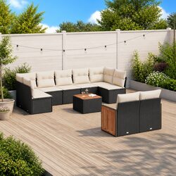 Comfortable and Durable 10-Piece Black Garden Sofa Set