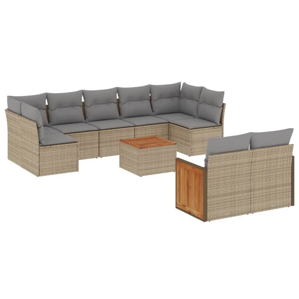 Garden Sofa Set 10 Piece Outdoor Furniture Beige with Cushions Patio Seating
