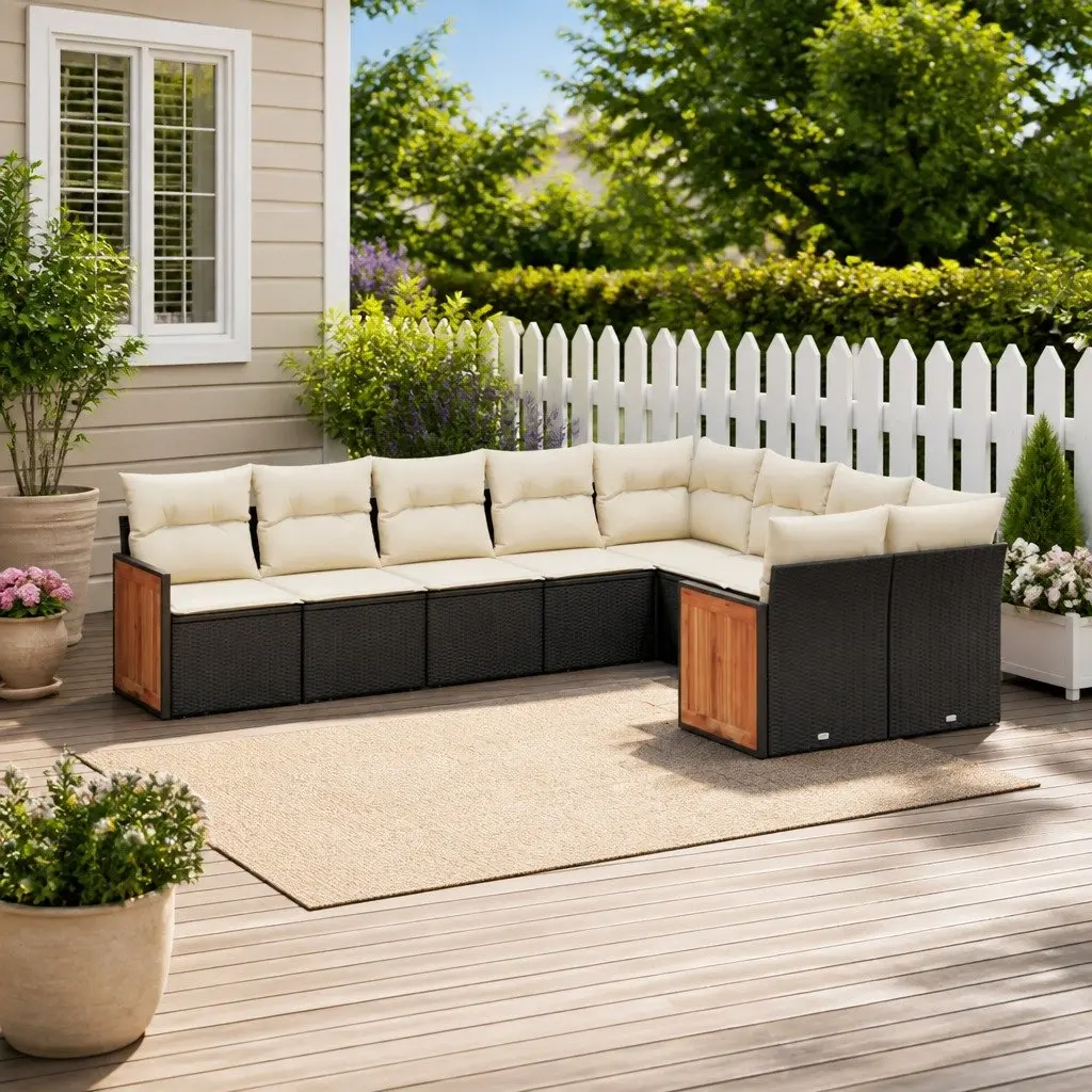 Garden Sofa Set 9 Piece Outdoor Furniture Patio Sectional Cushions Black