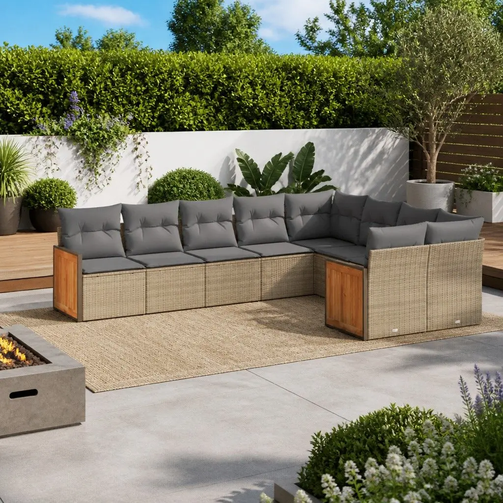 9 Piece Modular Outdoor Garden Sofa Set with Cushions Beige
