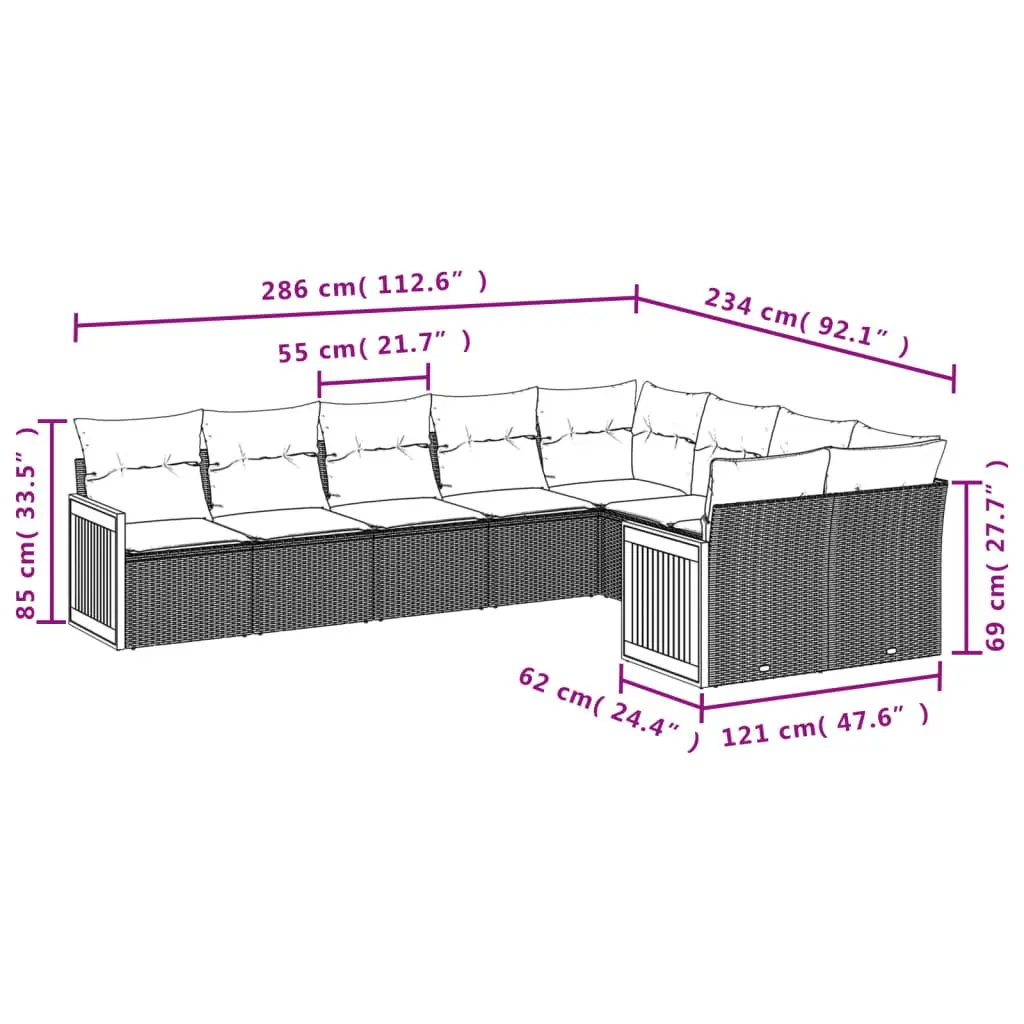 9 Piece Modular Outdoor Garden Sofa Set with Cushions Beige