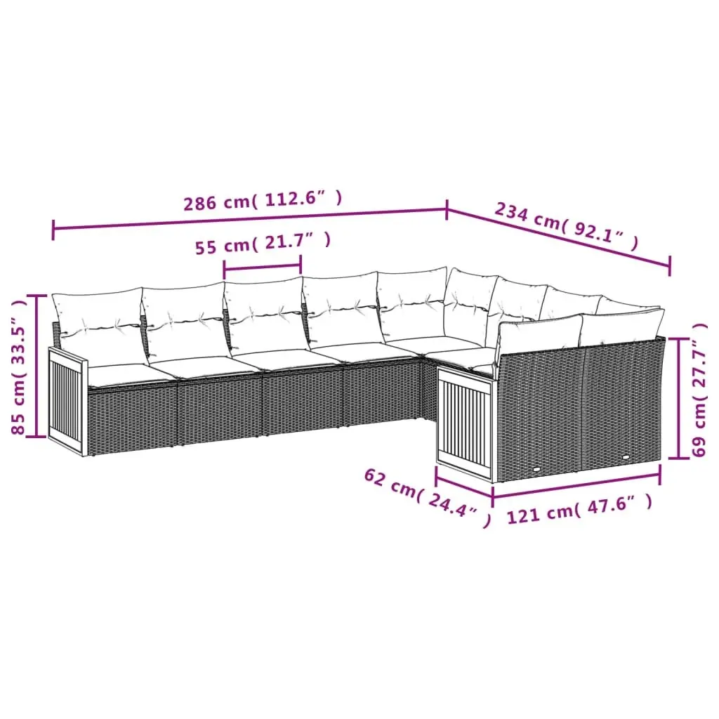 Garden Sofa Set 9 Piece Outdoor Furniture Patio Lounge Seating Grey