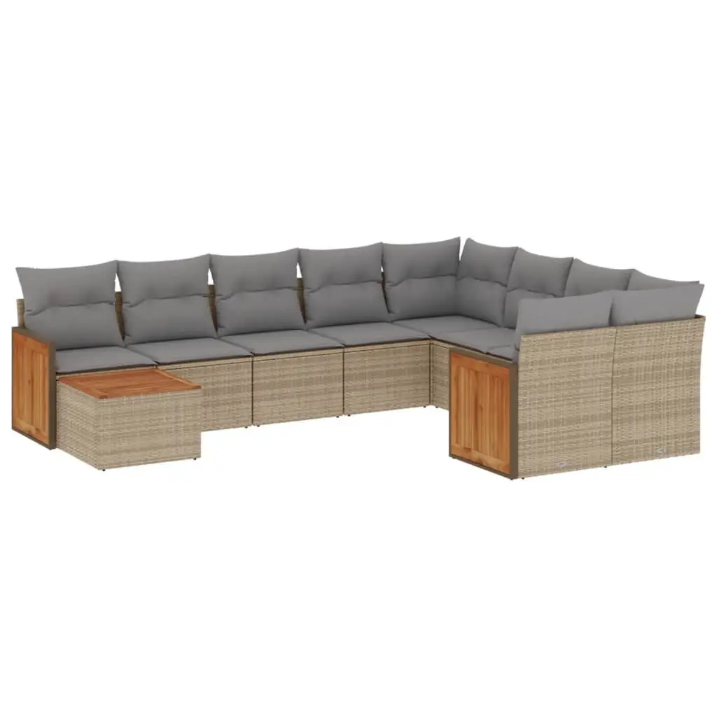 Garden Sofa Set 10 Piece Outdoor Furniture Beige Poly Rattan Modular Patio
