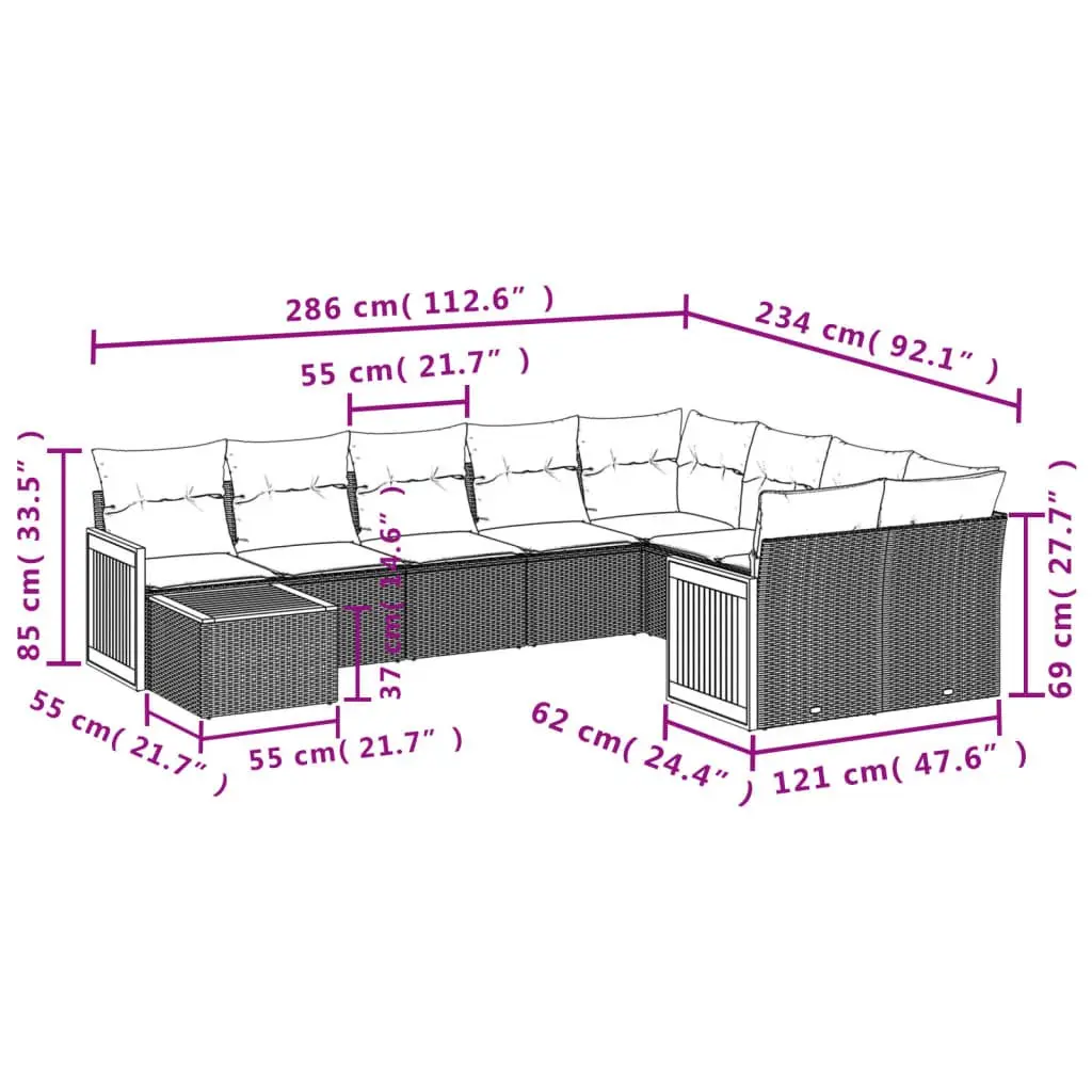 Garden Sofa Set 10 Piece Outdoor Patio Furniture Modular Grey Rattan with Cushions