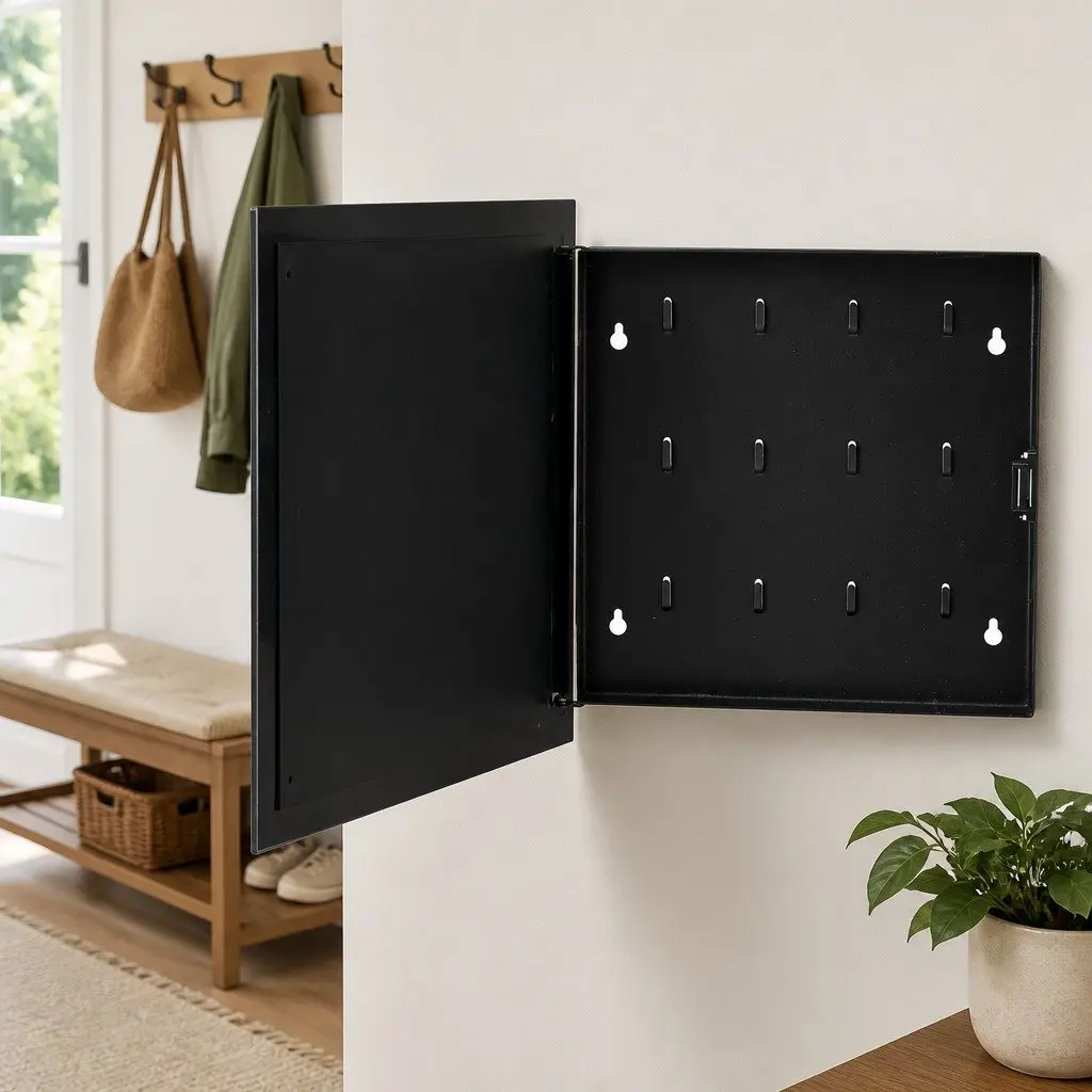 Key Box with Magnetic Board Black 35x35x4 cm Wall Mounted Lockable Cabinet