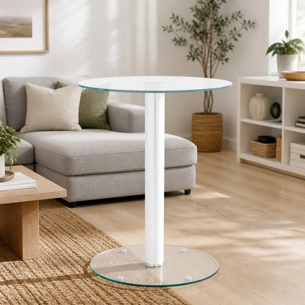 Coffee Table Transparent Tempered Glass Modern Side Table 40cm