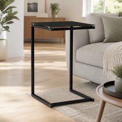 Durable and Stylish Black Tempered Glass Side Table