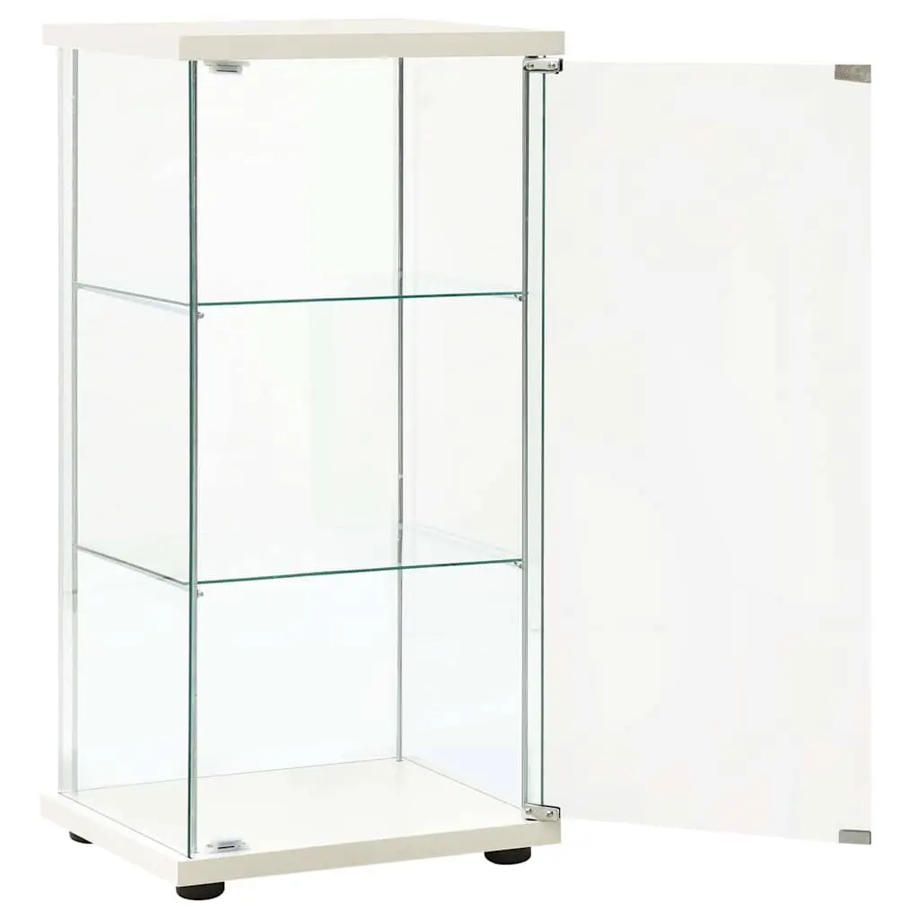 Storage Cabinet Organiser White Tempered Glass Shelves