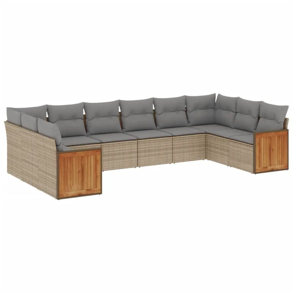 Garden Sofa Set 10 Piece Outdoor Furniture Modular Beige Cushions