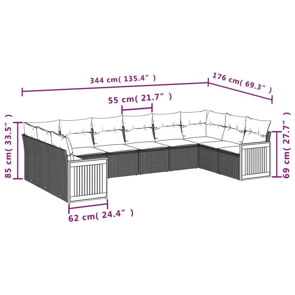 Garden Sofa Set 10 Piece Outdoor Furniture Modular Beige Cushions