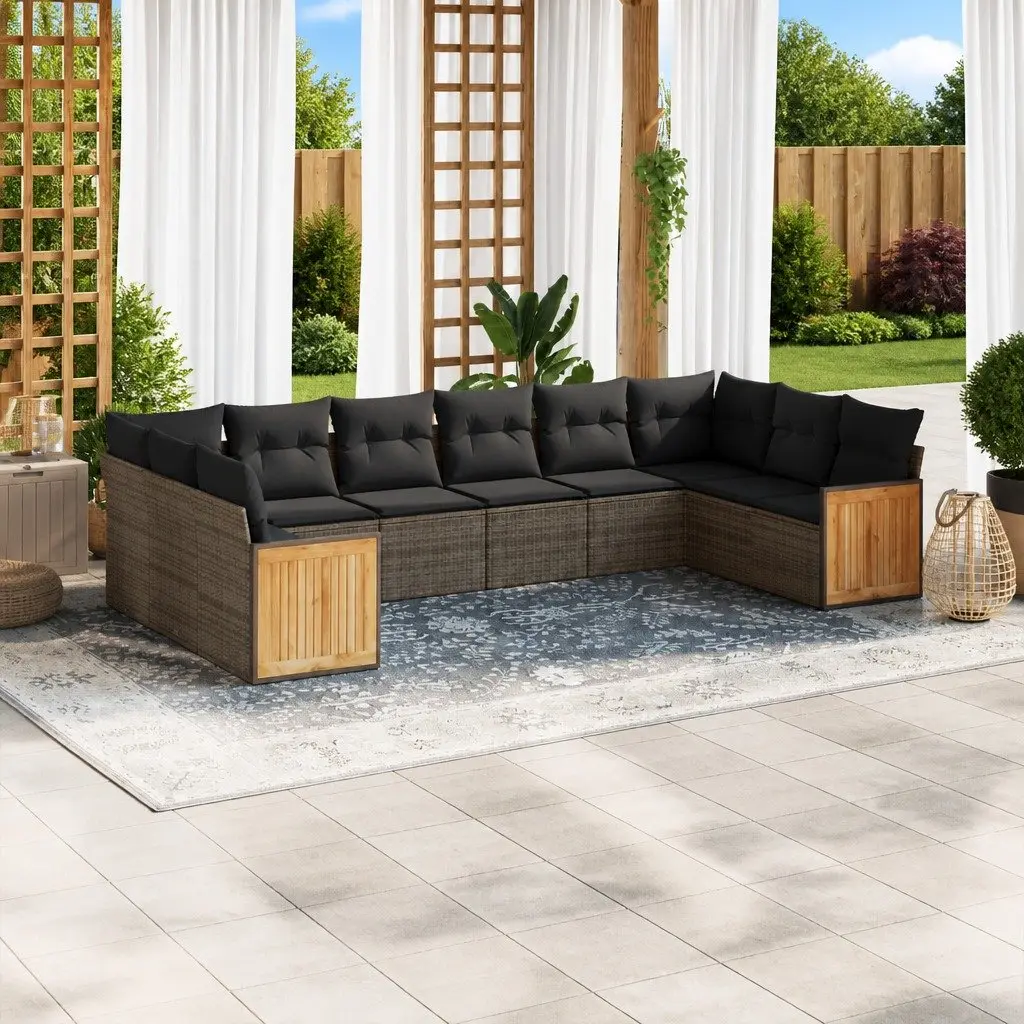 Garden Sofa Set 10 Piece Modular Outdoor Furniture Grey with Cushions