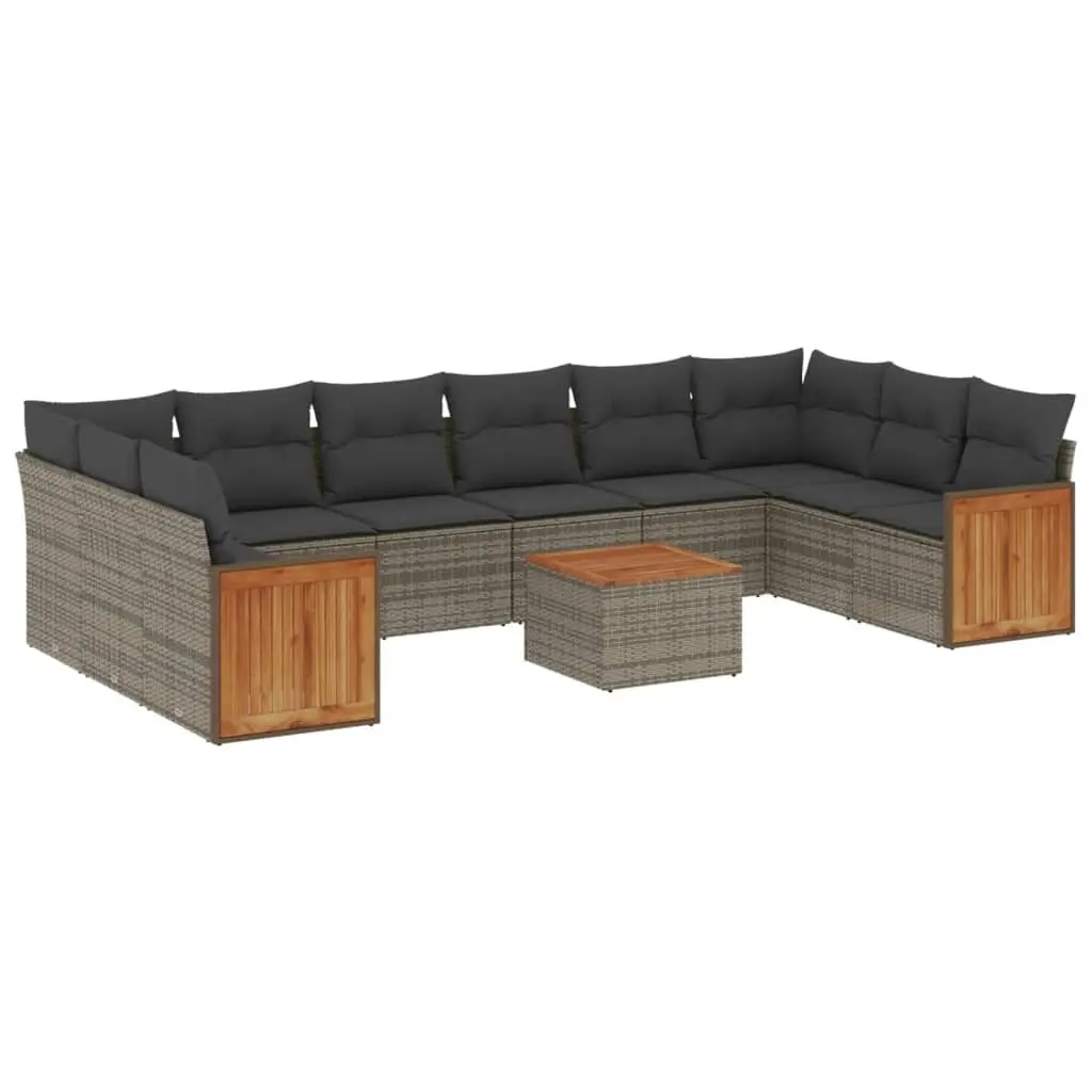 Garden Sofa Set 11 Piece Outdoor Furniture Grey Rattan Modular with Cushions