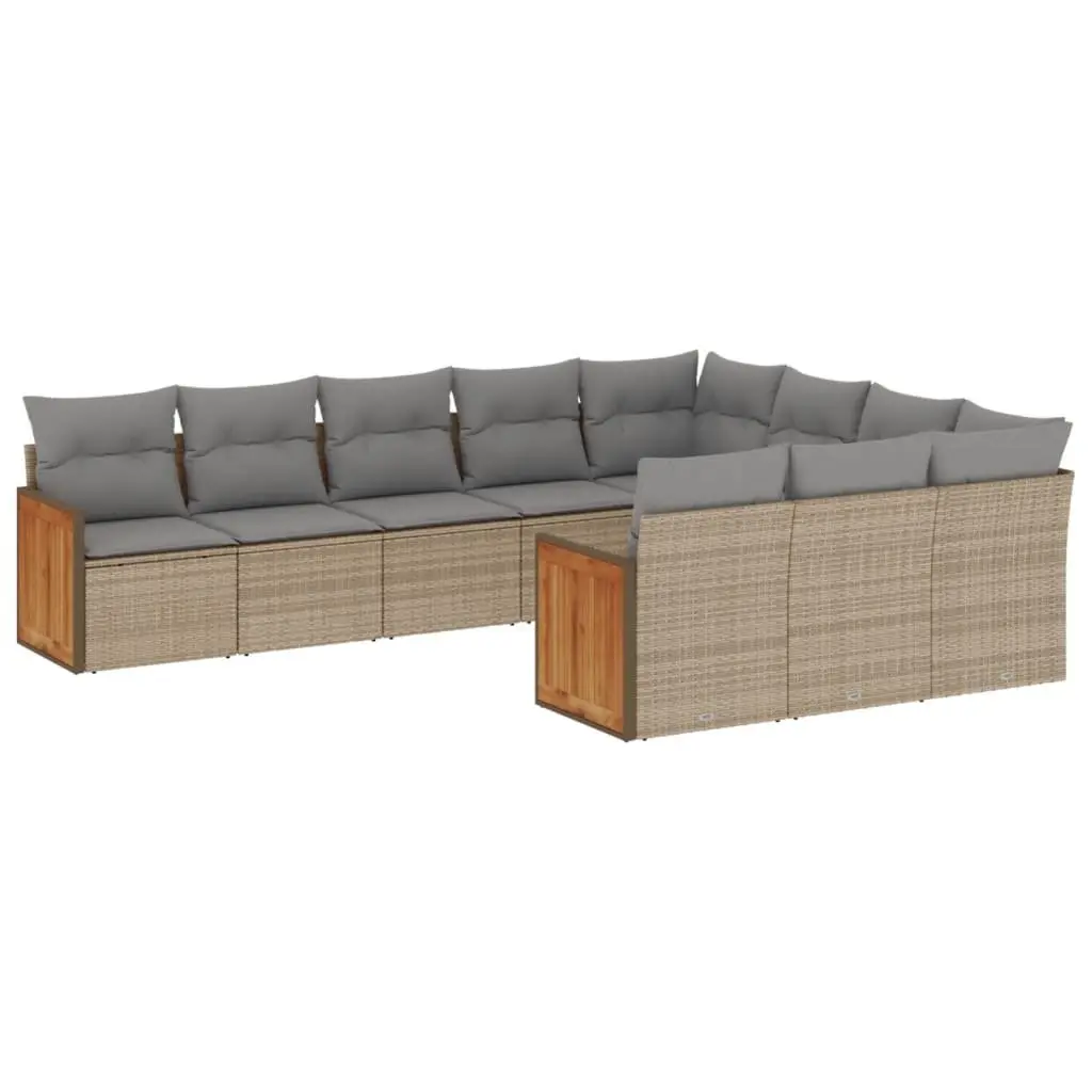 Modular Garden Sofa Set 10 Piece Outdoor Furniture with Cushions Beige