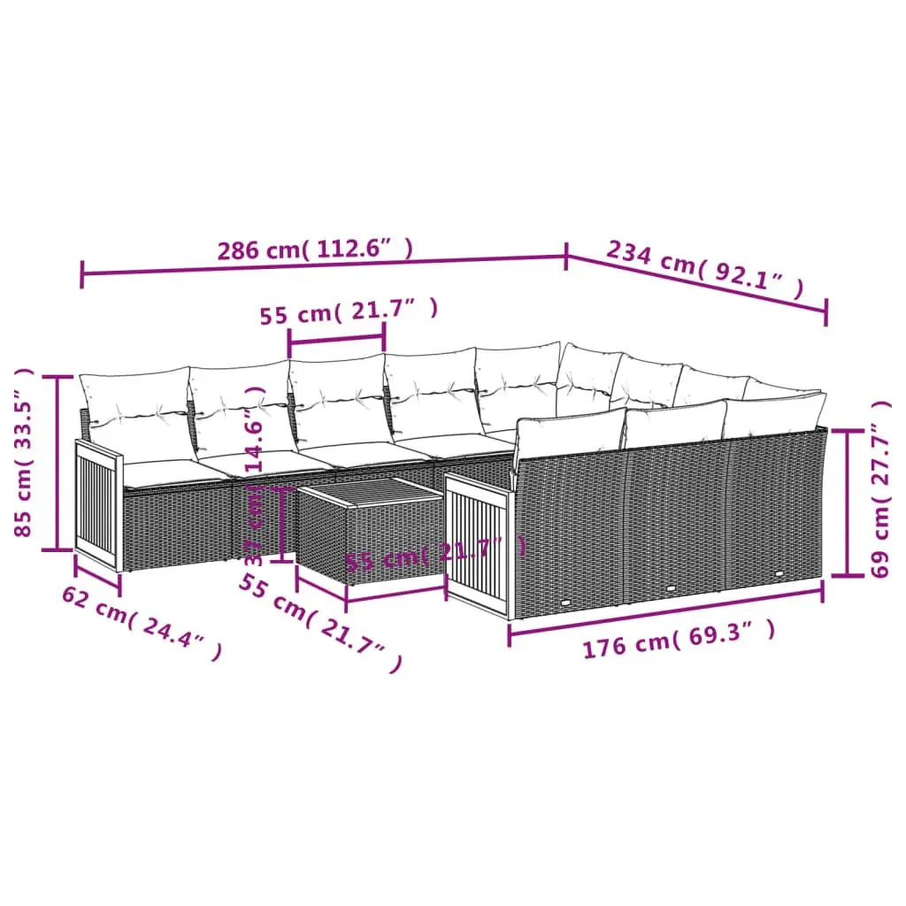 Garden Sofa Set 11 Piece Outdoor Furniture Modular Grey Poly Rattan Patio Lounge