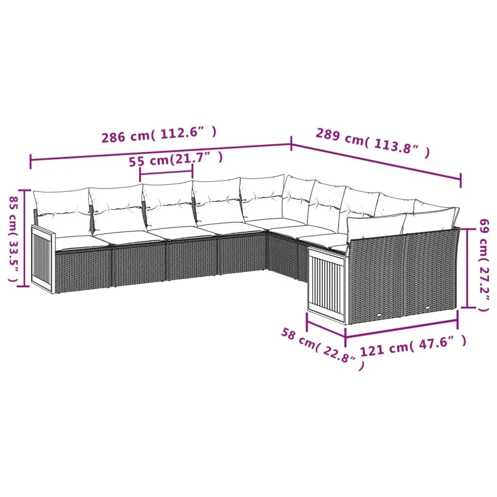 10 Piece Garden Sofa Set with Cushions