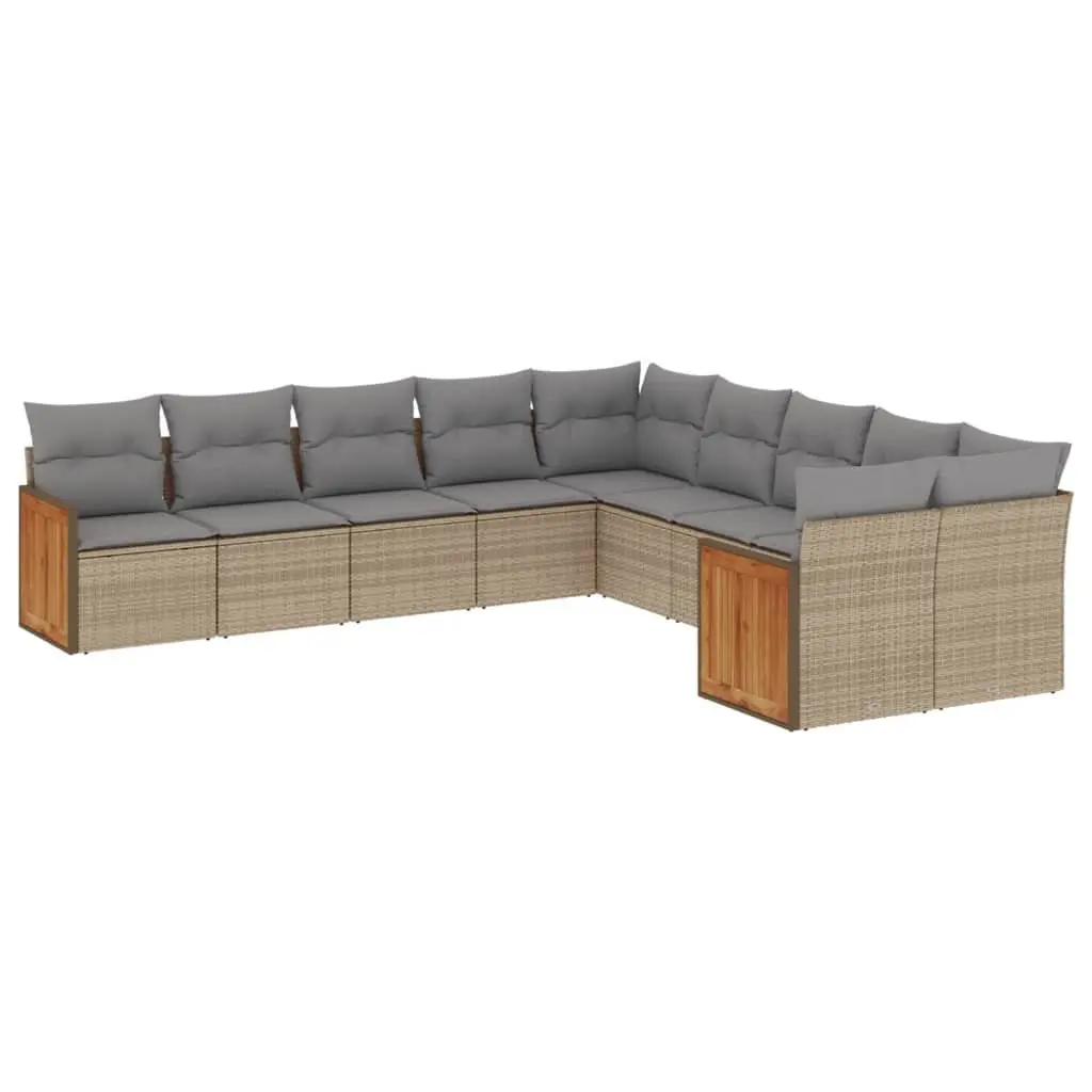 Garden Sofa Set 10 Piece Outdoor Furniture Beige Rattan Cushions Patio Lounge