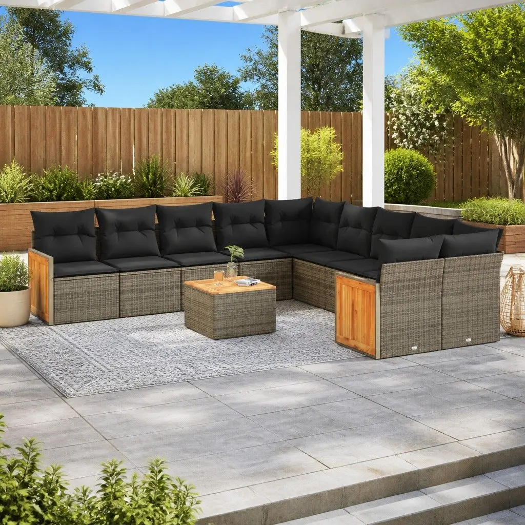 Garden Sofa Set Modular Outdoor Furniture 11 Piece Grey Poly Rattan