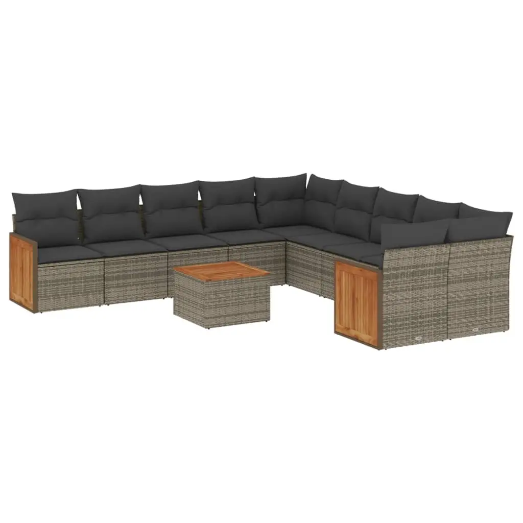 Garden Sofa Set Modular Outdoor Furniture 11 Piece Grey Poly Rattan