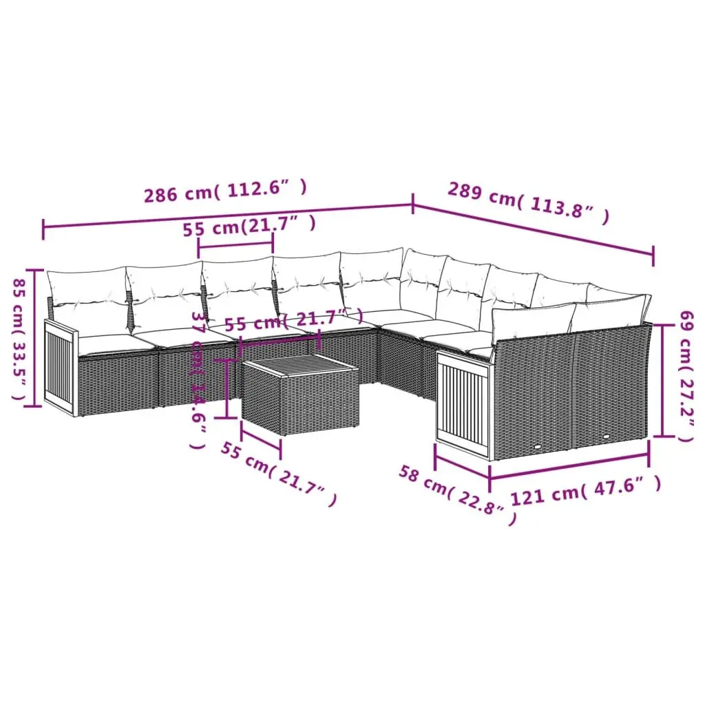 Garden Sofa Set Modular Outdoor Furniture 11 Piece Grey Poly Rattan