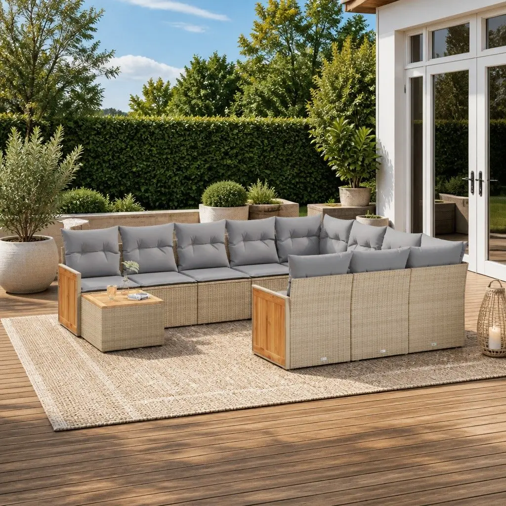 Garden Sofa Set 11 Piece Outdoor Furniture Patio Sectional with Cushions Beige
