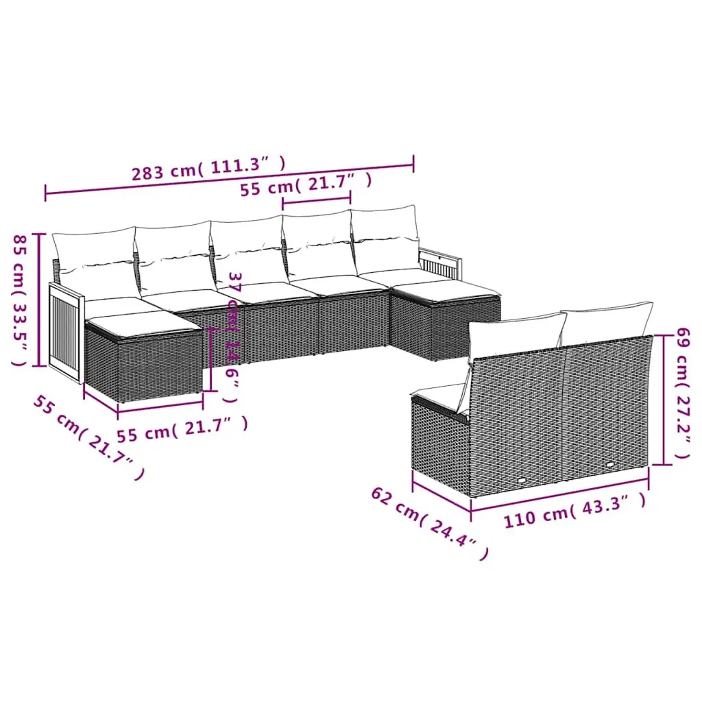 Garden Sofa Set 9 Piece Outdoor Furniture Patio Seating Black